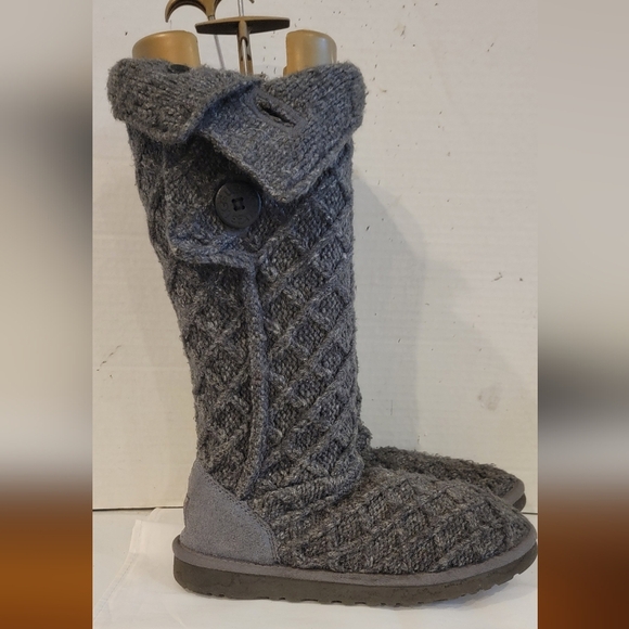 UGG - CARDY DARK GRAY KNEE HIGH SWEATER BOOTS (sz US 8 or EU 39) - Picture 1 of 8